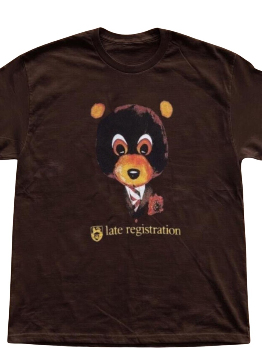 Gildan Brown Graphic Tee with Bear Mascot and 'Late Registration' Text